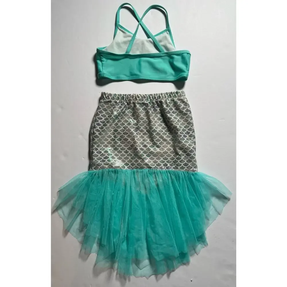 Floatimini Girls Size 6 Mermaid 3 Piece Swimsuit Bikini Tail Skirt Tulle Set